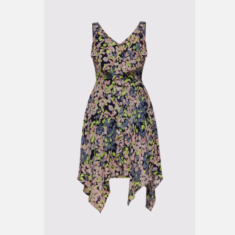 *BCBGMAXAZRIA Jessica Floral Handkerchief Hem Dress Navy Ink Floral Sleeveless S - Picture 3 of 9